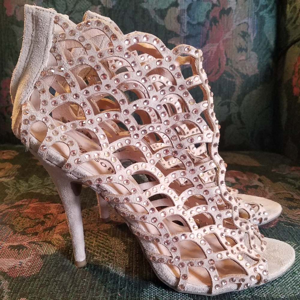 Nude Crystal Embellished Sandal Booties